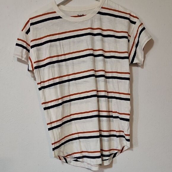 Madewell White and Orange Striped Tee - Picture 1 of 7